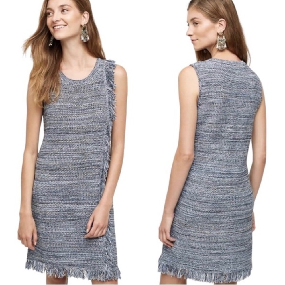 Anthropologie Holding Horses Blue heather sleeveless Fringe Sweater sheath Dress